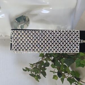 Bling! Silver Wide Statement Bracelet with Ab Crystals